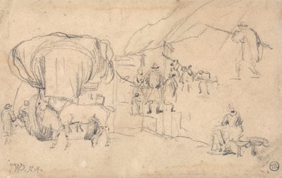 Sheet of Sketches: Wagon, Horse, Milkmaid and Other Figure Studies by James Ward